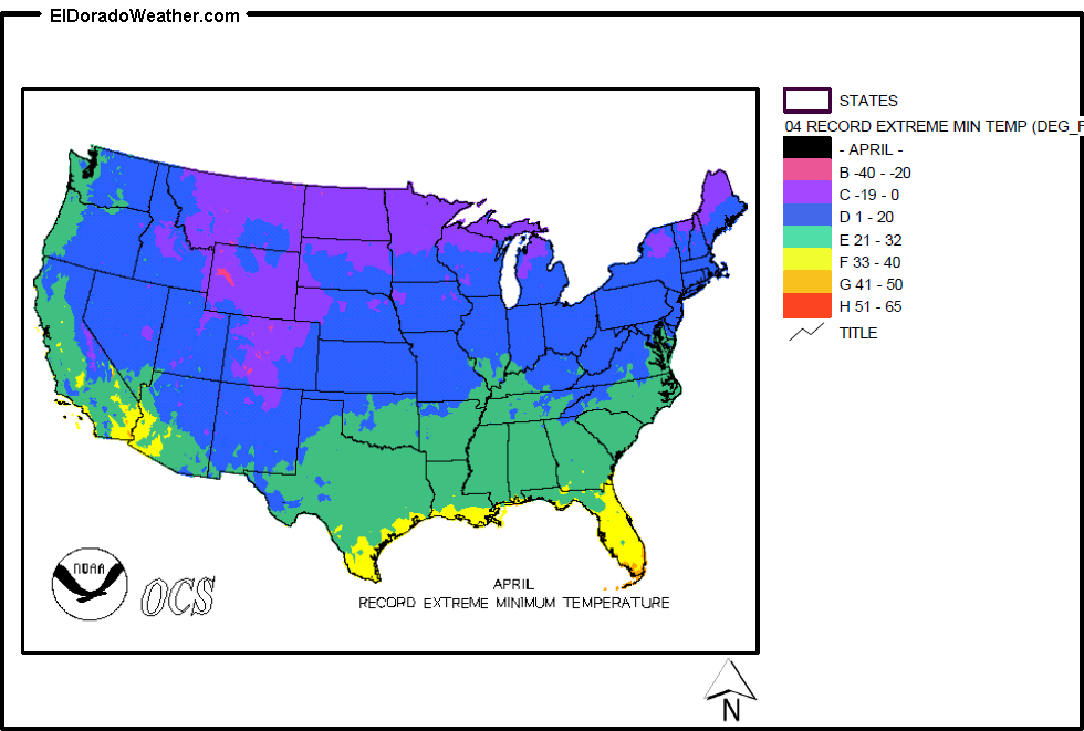 United States April Record Extreme Minimum Temperature